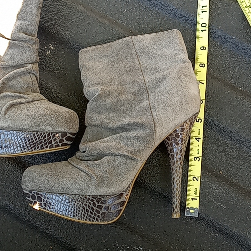 Baker platform heels gray slouch booties